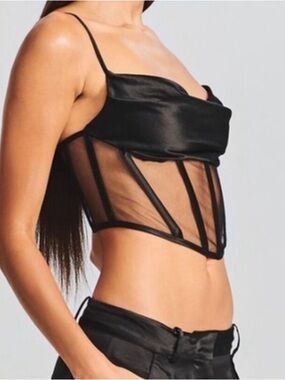Fashion Nova Black Sheer Mesh Corset Crop Top